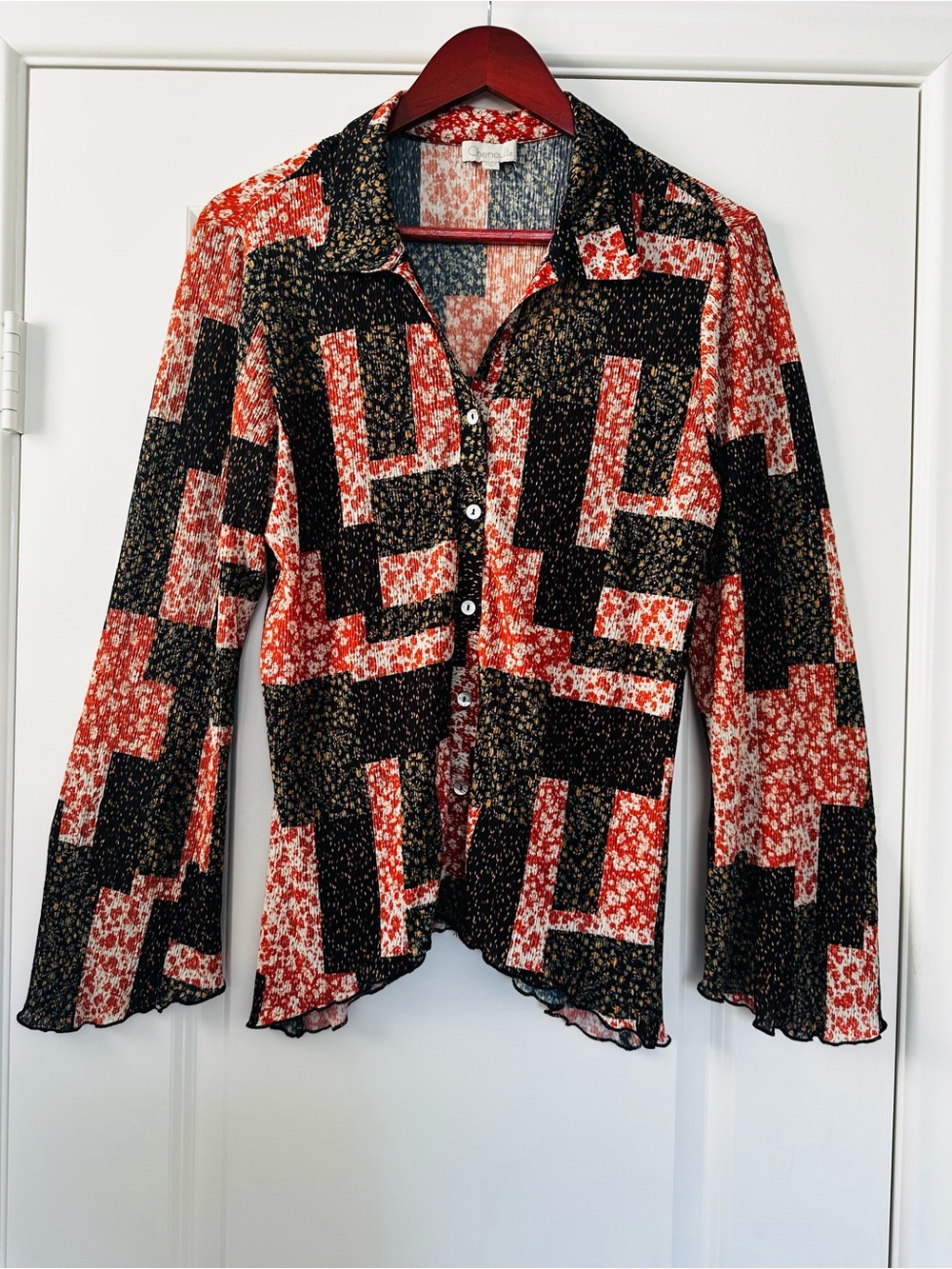Chenault Autumnal Floral Patchwork Button Down Boho Fall Top Size Medium